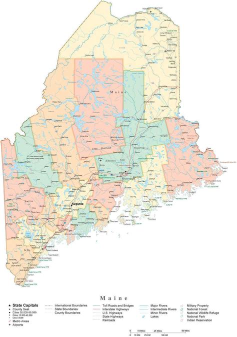 State Map of Maine in Adobe Illustrator vector format. – Map Resources