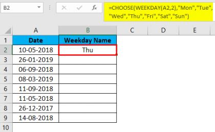 Image result for Weekday Excel-Formula Text