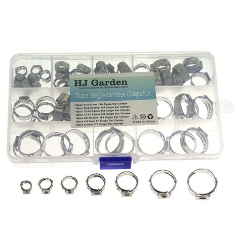 HJ Garden 70pcs 6-21mm Single Ear Hose Clamps Assorted Kit 304 ...