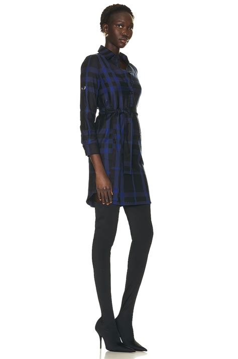 Burberry Kari Check Shirt Belted Dress in Dark Charcoal Blue IP Check ...