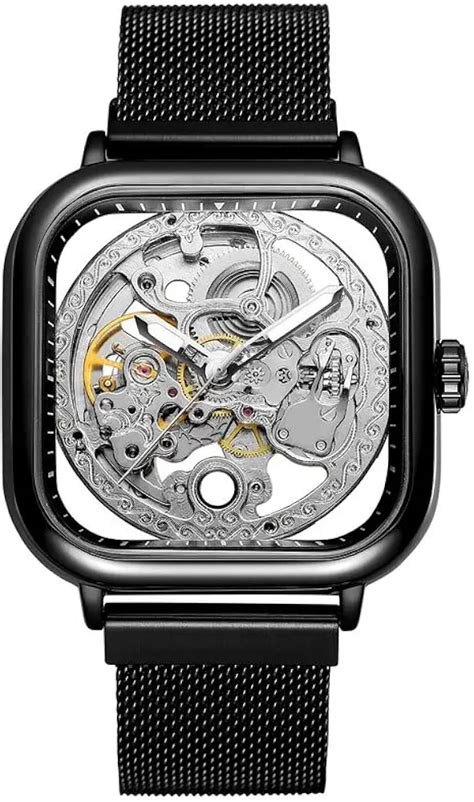 Forsining Automatic Mechanical Skeleton Transparent Analog Mesh Steel ...