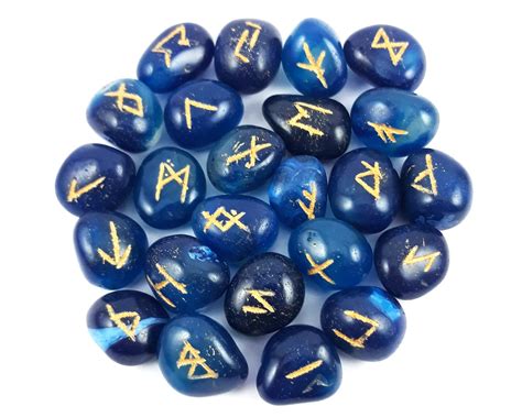 Buy Runes Blue Agate Rune Stones Set Crystal Runes Viking Elder Futhark ...