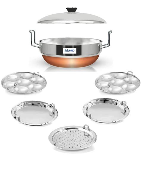 BluNeo Stainless Steel Multi Kadai Idli Cooker Steamer with Copper ...