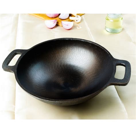 Pre-Seasoned Super Smooth Cast Iron Kadai/Wok | Kitchen Cooking ...