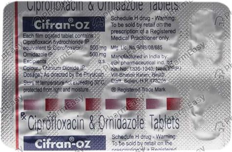 Cifran Oz Strip Of 10 Tablets: Uses, Side Effects, Price & Dosage ...