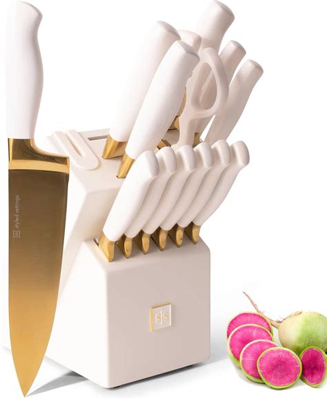 Amazon.com: Gold Knife Set with Block Self Sharpening - 14 PC Luxurious ...