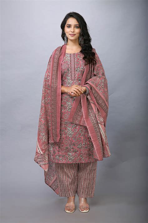 Ladyline Womens Cotton Salwar Kameez Suit Ethnic Printed Embroidered w ...