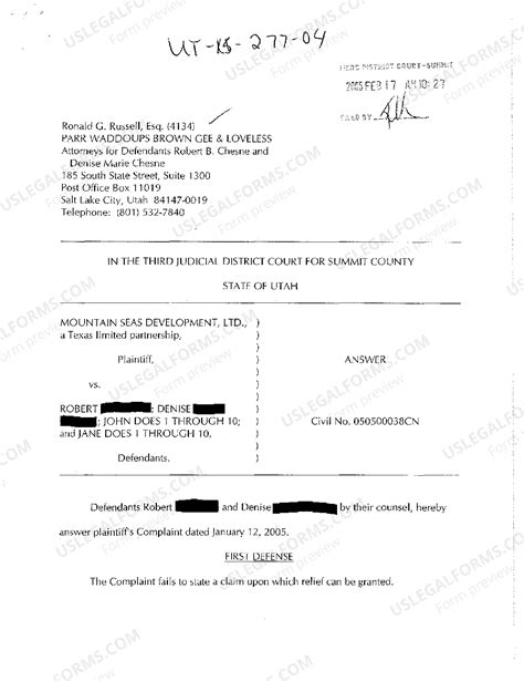 Utah Answer | US Legal Forms