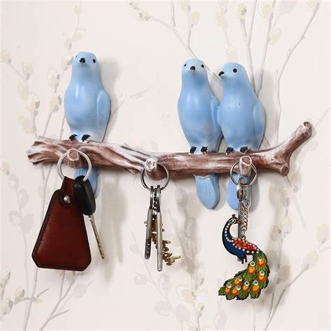 eCraftIndia 3 Blue Birds Sitting on Tree Branch Decorative Key Holder ...