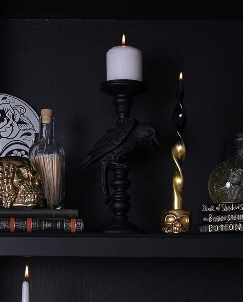 Gothic Candle Holder With Black Crow 29cm buy! | Horror-Shop.com