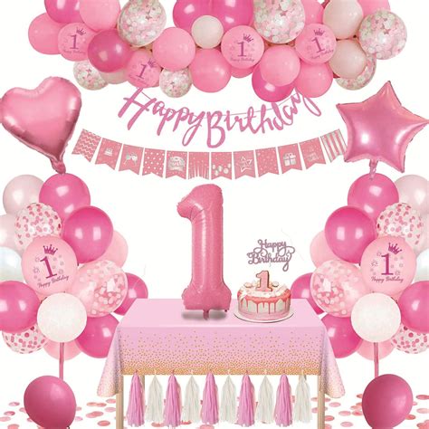 Buy APERIL 1st Birthday Decorations, Pink Birthday Balloons Happy ...