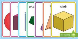 3D Shape Posters English/Welsh (teacher made) - Twinkl