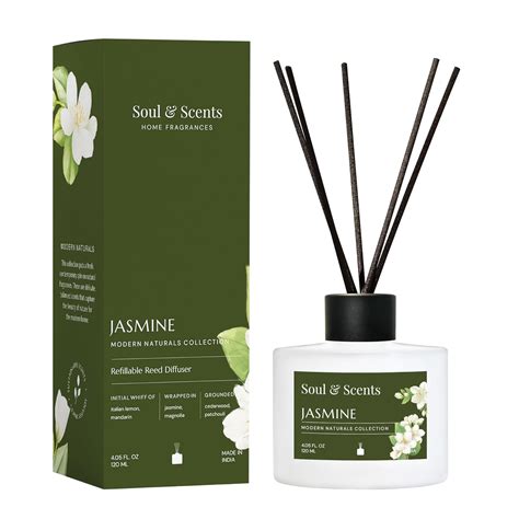 Soul & Scents Glass 120ml Jasmine Reed Diffuser Set | Free 6 Fiber Reed ...