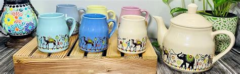 Buy Homefrills Hand Painted Ceramic Tea Kettle Set with 6 Cups(150ml ...