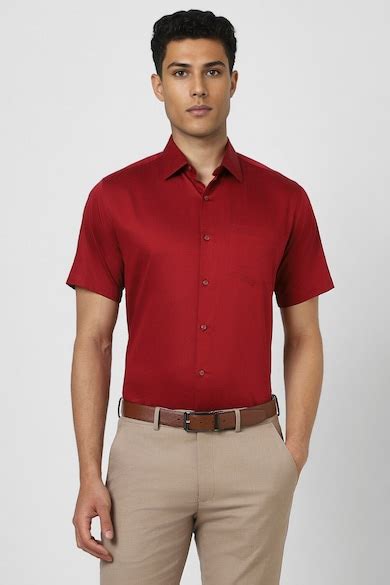 Buy Men Red Regular Fit Solid Half Sleeves Wedding Shirt Online ...