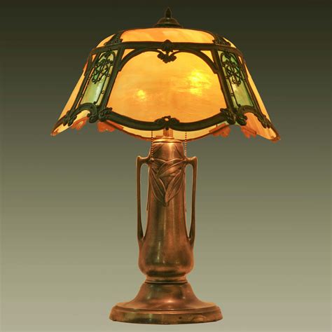 Antique American Art Nouveau Craftsman Mission Table Lamp Bronze Slag ...