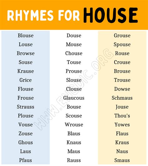 Words that Rhyme with House (House Rhyme Words) - EngDic