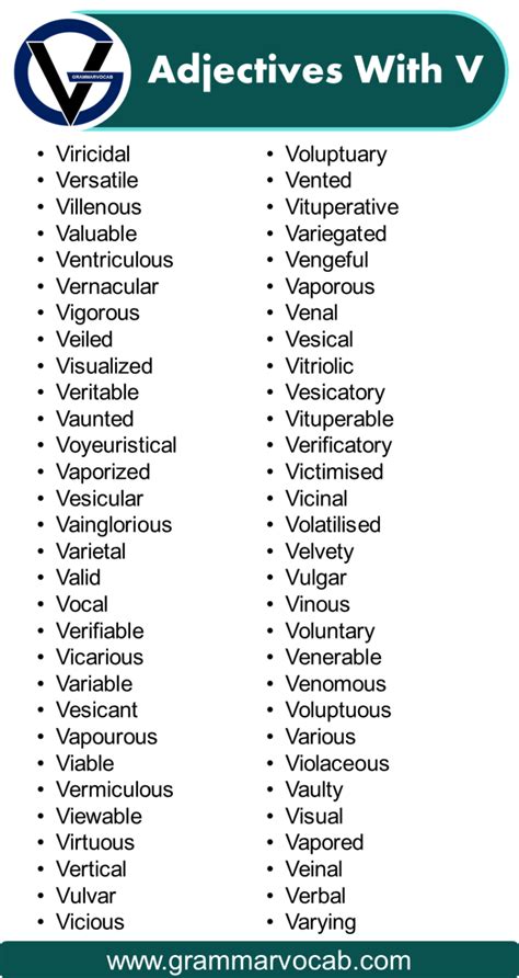 Adjectives That Start With V - GrammarVocab