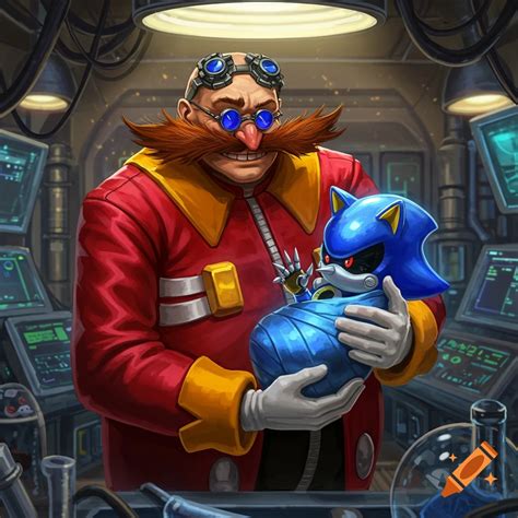 Dr. Eggman in his lab, holding a bundled Metal Sonic like a baby. on ...