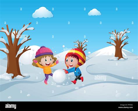 Children playing in the snow illustration Stock Vector Image & Art - Alamy