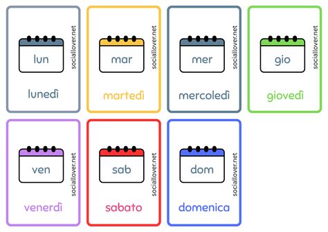 Italian days of the week names and Flashcards