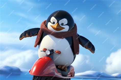 Premium Photo | Cartoon animated penguin cruising on a scooter