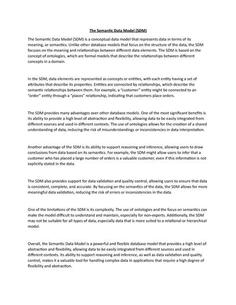 The Semantic Data Model (SDM) - Unlike other database models that focus ...