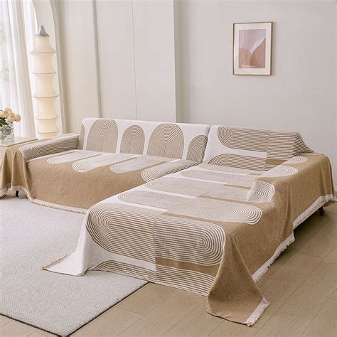 L Shape Premium Double Sided Chenille Sofa Covers - Beige Juniper ...