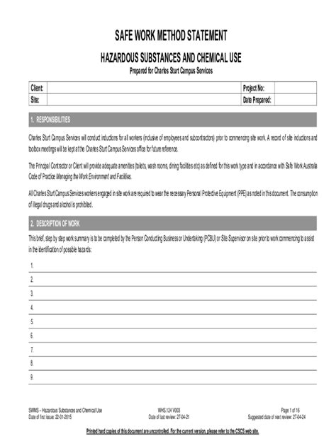 Image result for Safe Work Method Statement Form
