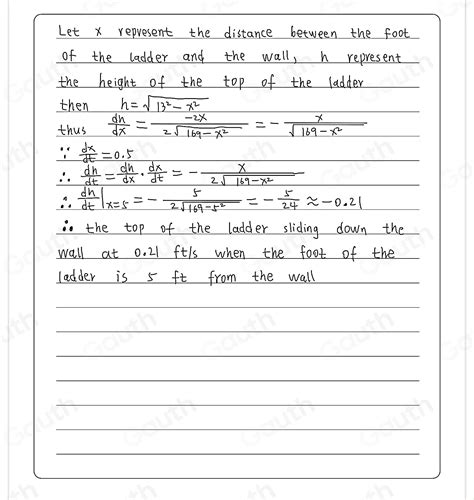 Solved: Ladder against the wall A 13-ft ladder is leaning against a ...