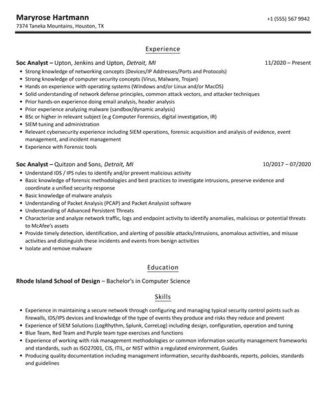 Soc Analyst Resume Samples | Velvet Jobs