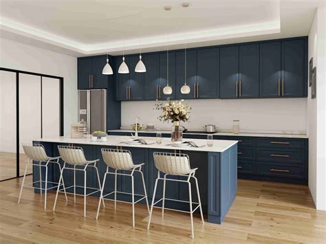 Modern Gallery Navy Blue Lacquer Kitchen Cabinets - PA Kitchen