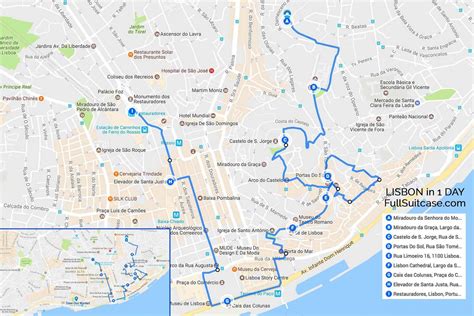 Lisbon walking tour map - Walking tour of lisbon map (Portugal)