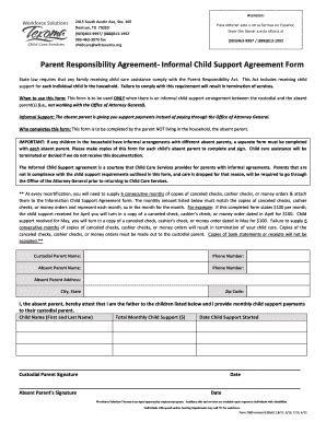 Fillable Online Parent Responsibility Agreement- Informal Child Support ...