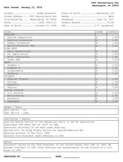 Image result for College Transcript Example