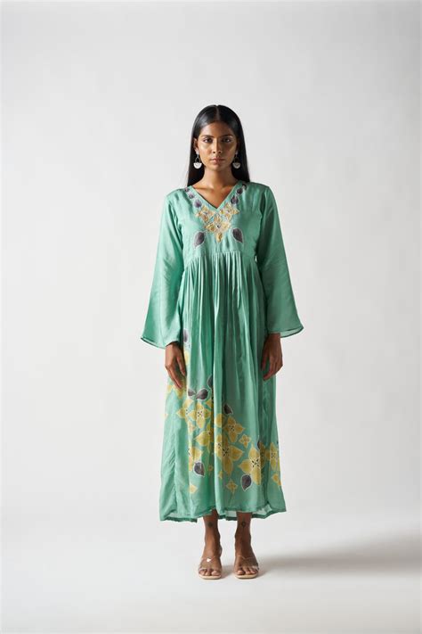 Sage Green Bell Sleeves Dress – Sukruti Design