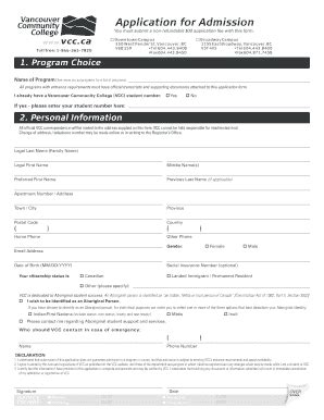 VCC Application for Admission - Blank Fillable Template | Fill Out ...
