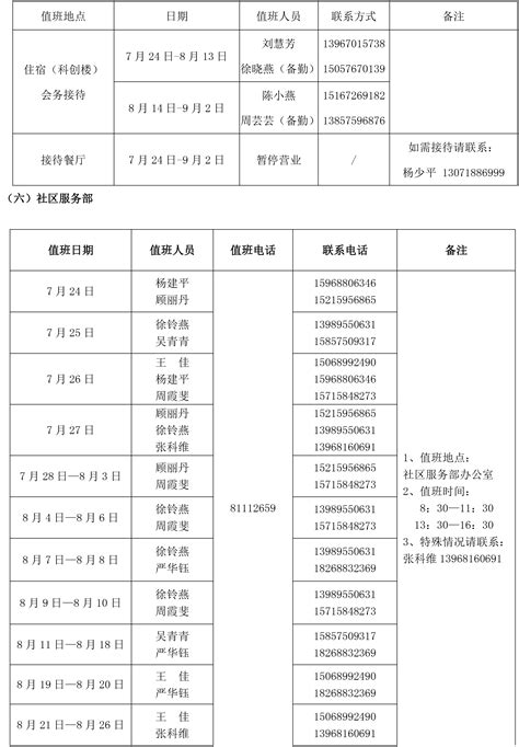 后勤服务中心2021年暑期值班安排-之江学院-后勤服务中心