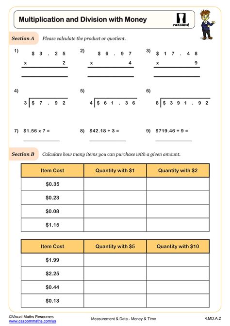 Multiplication & Division with Money Worksheet | PDF Printable ...