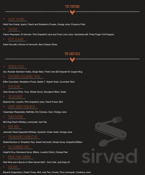 Menu for The Scout Waterhouse + Kitchen in Chicago, IL | Sirved