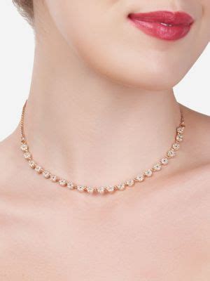 Buy Zaveri Pearls Rose Gold Contemporary Cubic Zirconia Sleek Necklace ...