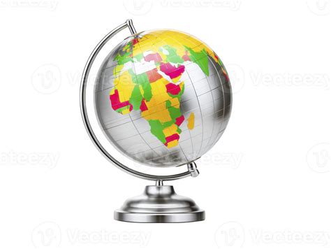 Metallic globe with colorful highlighted countries silver stand and detailed map of Africa ... - map of africa europe and asia