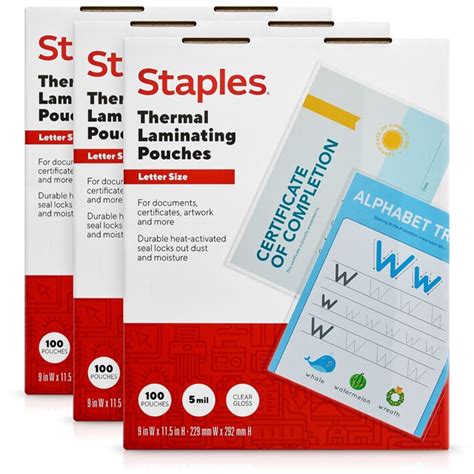 Staples 5 mil Thermal Laminating Pouches Letter 300 pack 5245701 ...