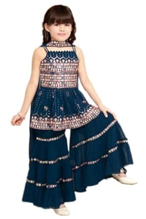Buy DIGILINE Royal Blue Georgette Embroidered Square Neck Sleeveless ...