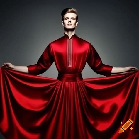 Brunette elf in red long-sleeved dress and brown ankle boots viewed ...