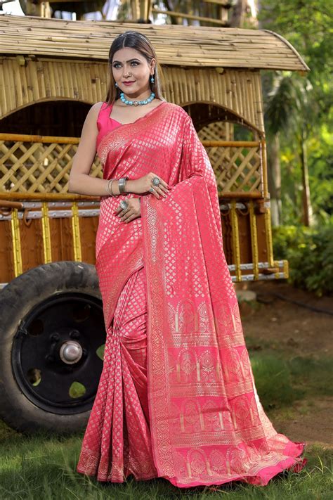 Buy Banarasi Silk Pink Color Delicate Saree With Weaving Work online ...