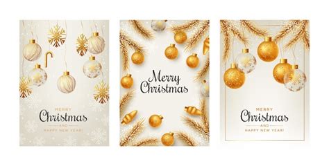 Realistic merry christmas greeting cards set | Free Vector