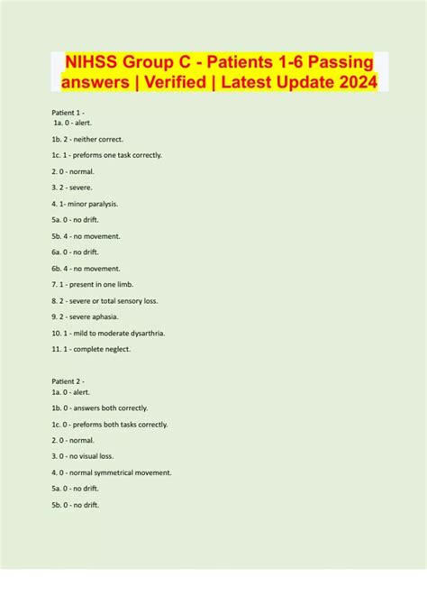 NIHSS Group C - Patients 1-6 Passing answers | Verified | Latest Update ...