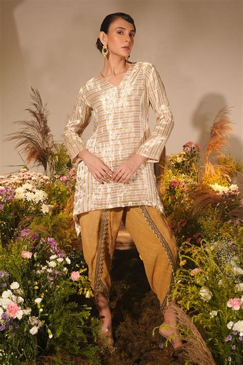 GOLDEN STRIPE ASYMMETRICAL KURTA SET — GAIA by Archie