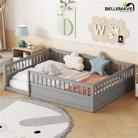 Bellemave Full Size Floor Bed with High Fence Guardrails Toddler Floor ...